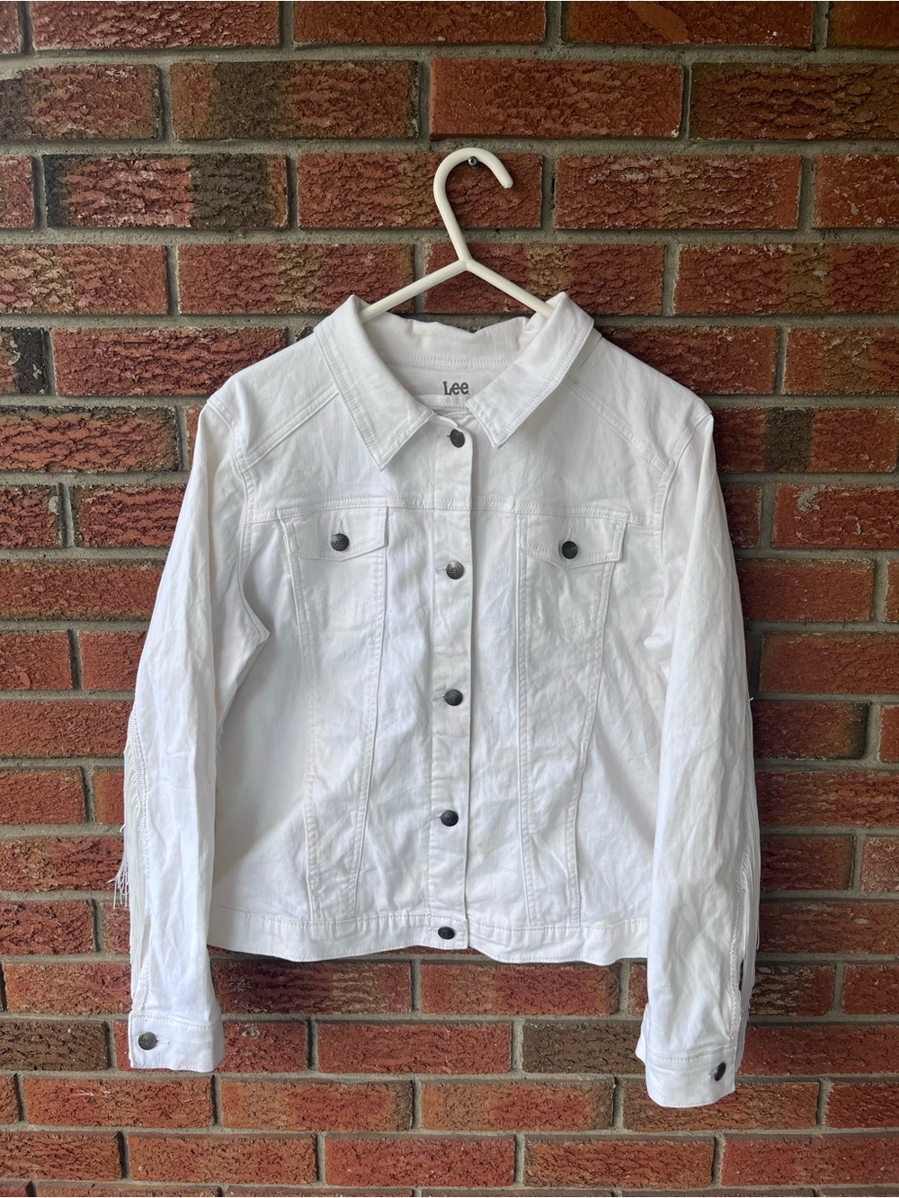 Lee Women's White Denim Fringe Jacket Sz XL
